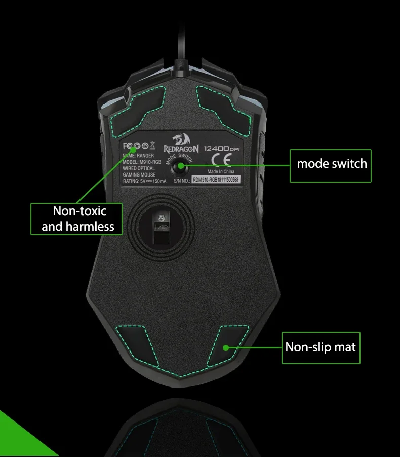 ماوس ألعاب سلكي Redragon M910 Ranger بإضاءة RGB، 8000 DPI، 9 أزرار قابلة للبرمجة - Thumbnail 11