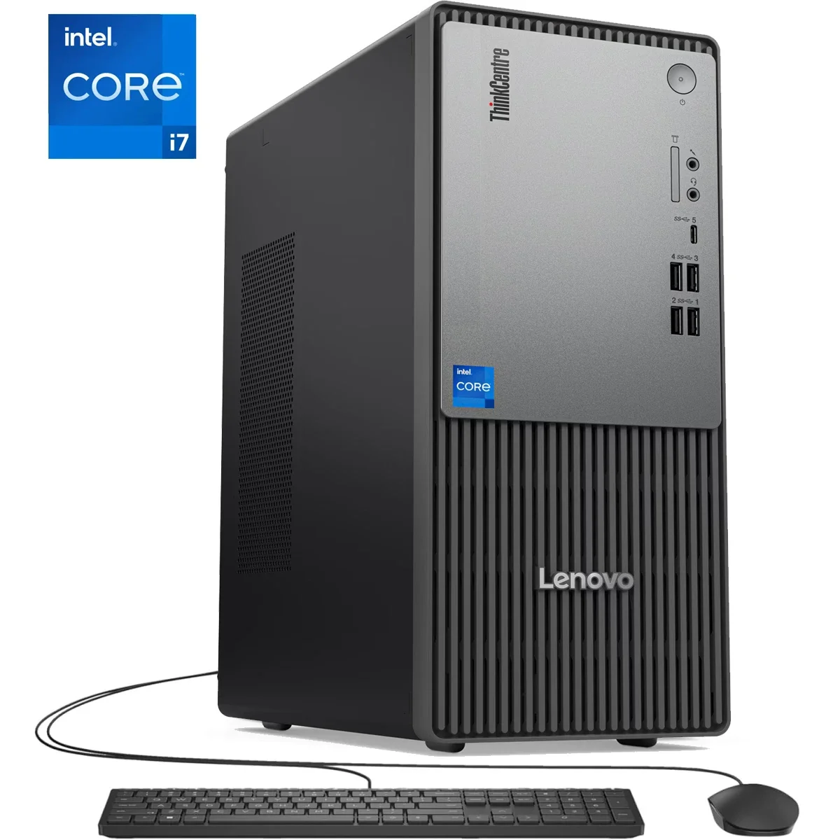 كمبيوتر مكتبي Lenovo ThinkCentre NEO 50t Gen 5 Tower بمعالج Intel Core i7-14700 وذاكرة 16GB وتخزين 512GB SSD لون أسود