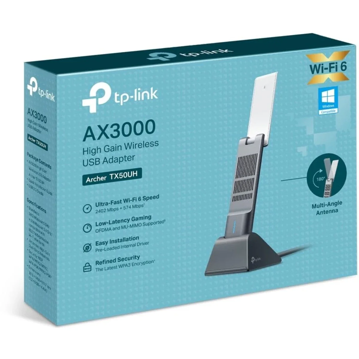 جهاز هوائي لاسلكي للشبك على الانترنت يركب على TP-LINK Archer TX50UH AX3000 - USB بسرعة 3000Mbps مزدوج النطاق - أسود - Image 1