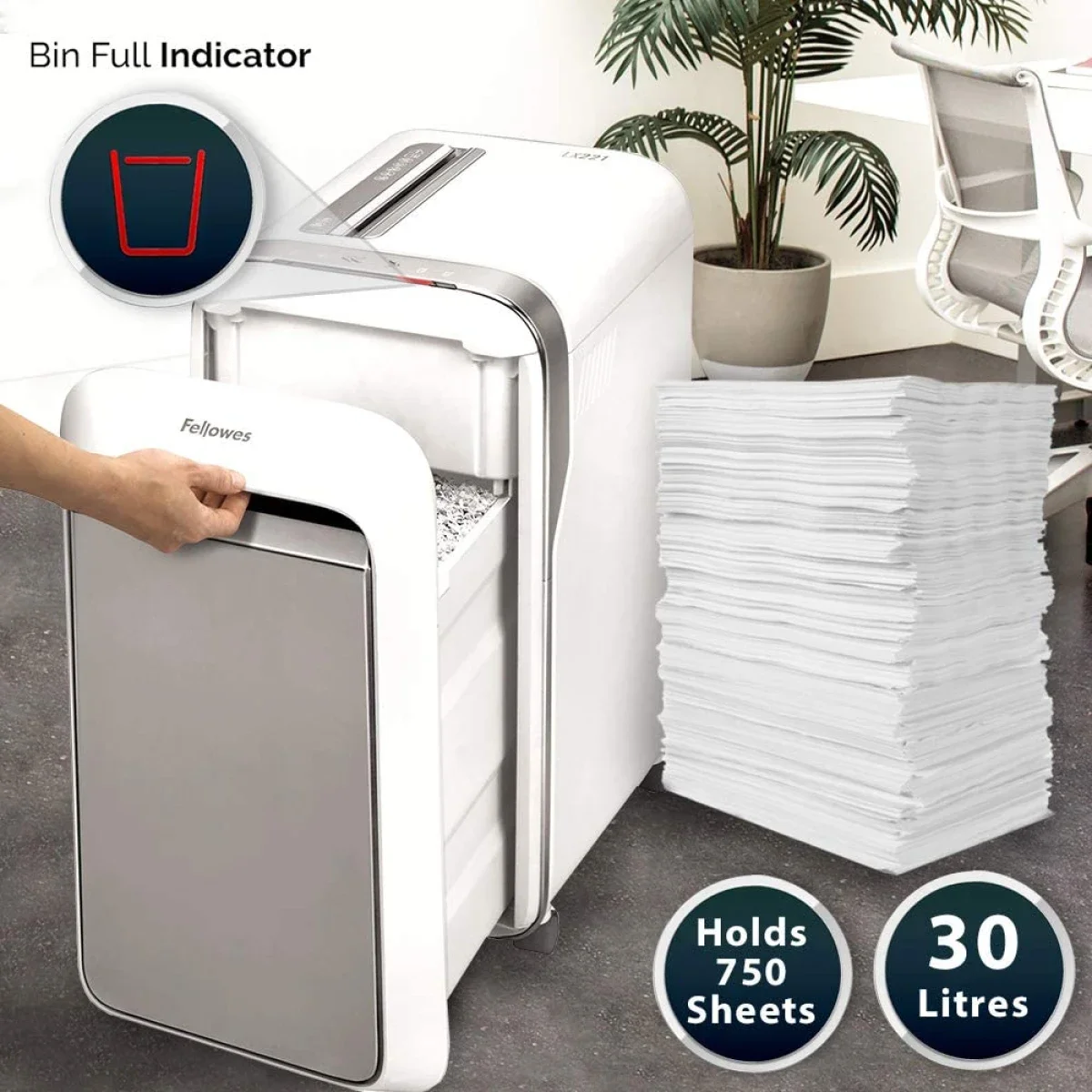 آلة فرم الورق Fellowes Powershred LX221 بتقطيع دقيق، 20 ورقة، مقاومة للانحشار بنسبة 100% - Image 2