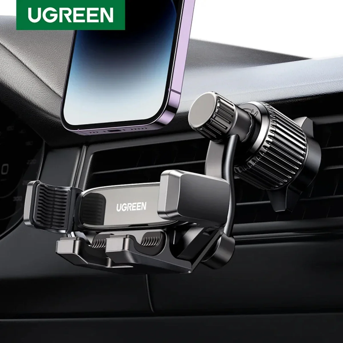 حامل جوال للسيارة Ugreen 15321 بالجاذبية لفتحة التهوية مع خطاف ممتد ودوران 360°، أسود - Image 2