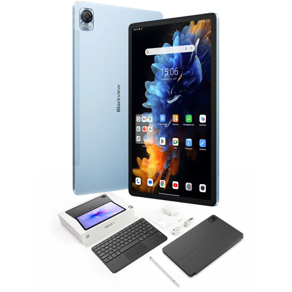 تابلت BlackView MEGA 1 بشاشة 11.5 إنش 120Hz و2.4K FHD+، رام 12+12GB، 256GB، بطارية 8800mAh، أزرق سماوي