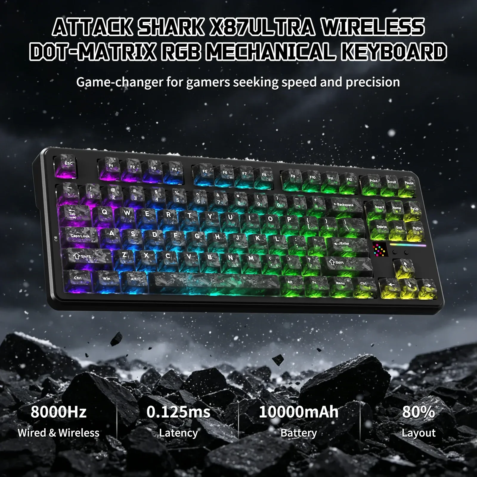 كيبورد ATTACK SHARK X87 ULTRA ميكانيكي لاسلكي – Forged Carbon – سويتشات Meg Shark - Thumbnail 4