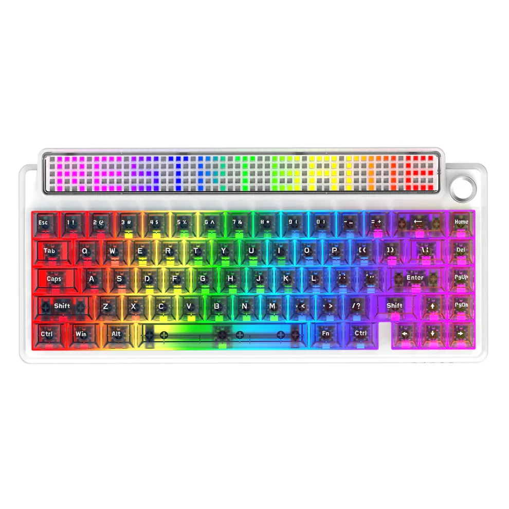 كيبورد AJAZZ Pixel68 ميكانيكي للألعاب، سويتش White Peach، شاشة كبيرة بمصفوفة نقاط، لاسلكي وبلوتوث، سويتشات قابلة للتبديل، Glass Artisan، 8+8K
