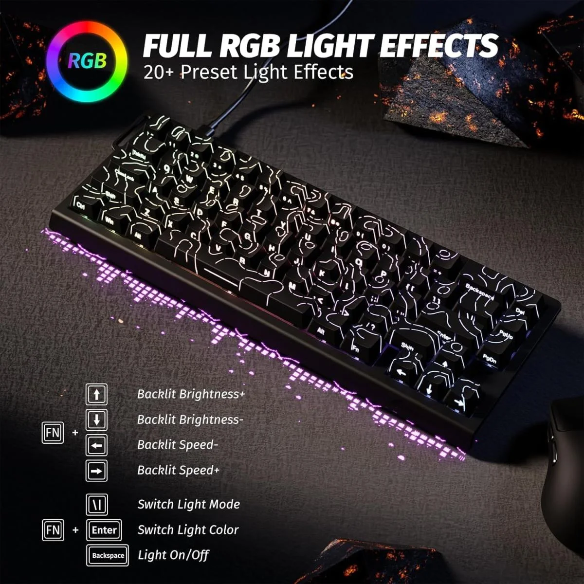 كيبورد ألعاب ATTACK SHARK X68 HE سلكي 60% بمفاتيح مغناطيسية Hall Effect، Black Contour - Thumbnail 4