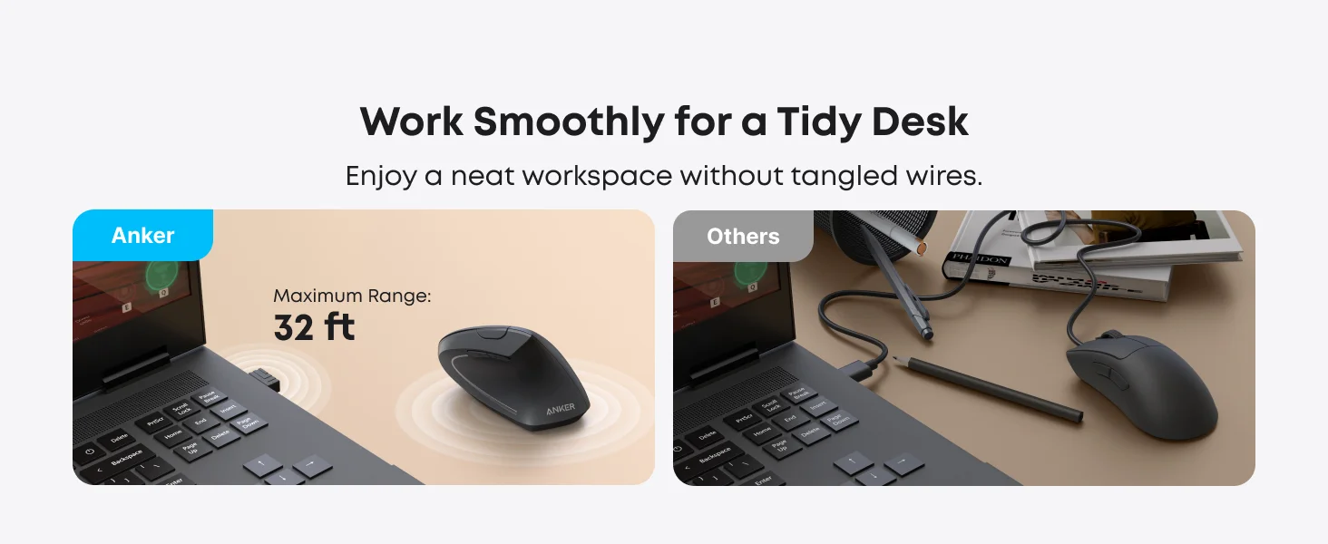 Anker 2.4GHz Wireless Vertical Ergonomic Optical Mouse, 800/1200/1600 DPI, Black - Thumbnail 12