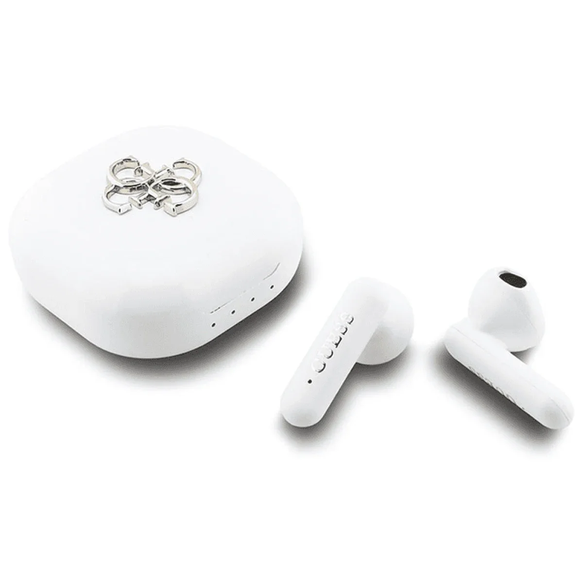 GUESS GUTWSJ7HE4GH 4G Metal Logo TWS Bluetooth Earphones with Charging Case - White