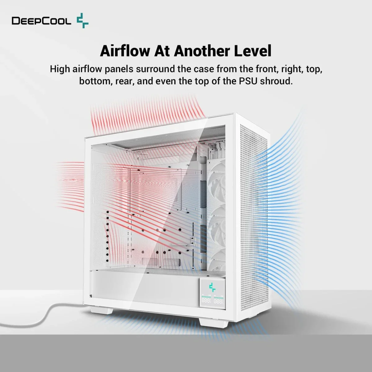 هيكل كمبيوتر DeepCool MORPHEUS فل تاور بتصميم تدفق هواء معياري مع حامل عمودي وكابل Riser Gen 4 وزجاج مقوى و4 مراوح Trinity 140mm ARGB - أبيض - Thumbnail 4