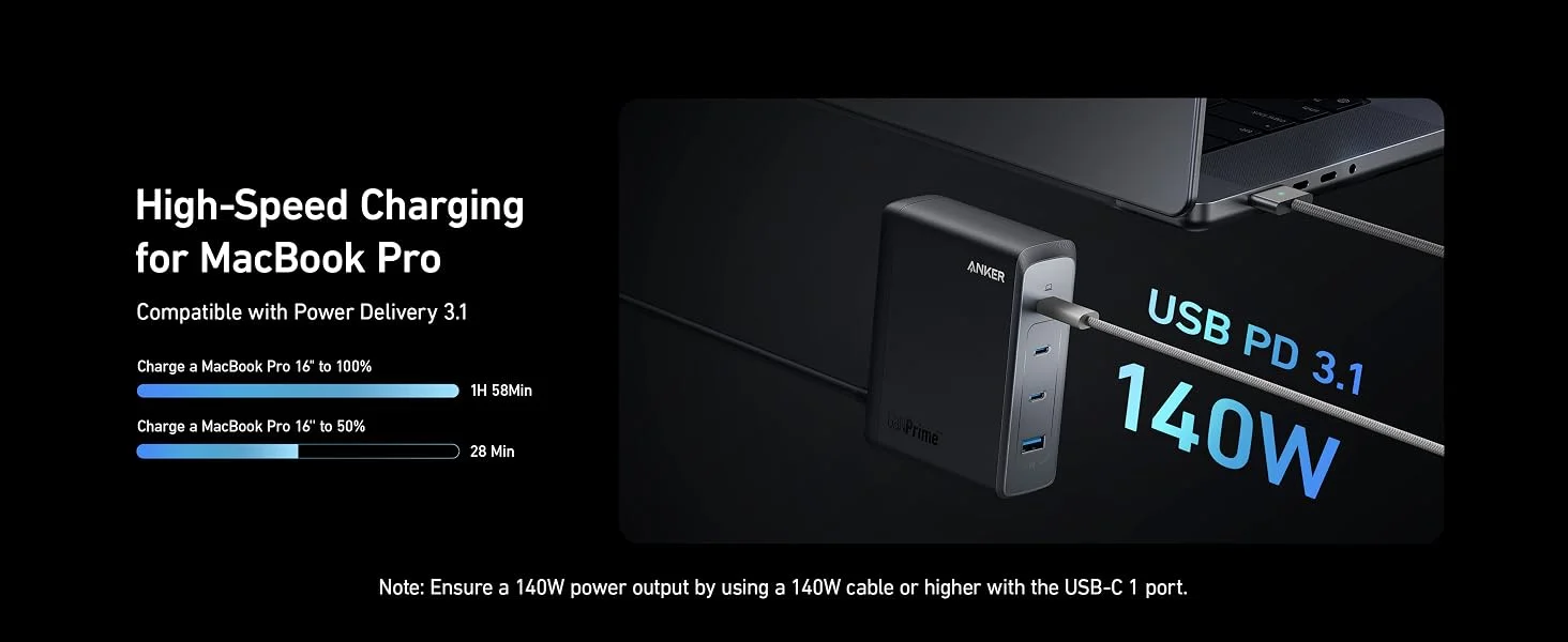شاحن Anker Prime سريع GaN USB-C بقدرة 240 واط و4 منافذ - Thumbnail 11