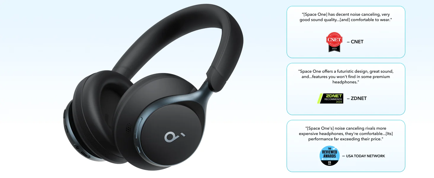Anker Soundcore Space One ANC Wireless Headphones, LDAC, Bluetooth 5.3, Black - Thumbnail 13