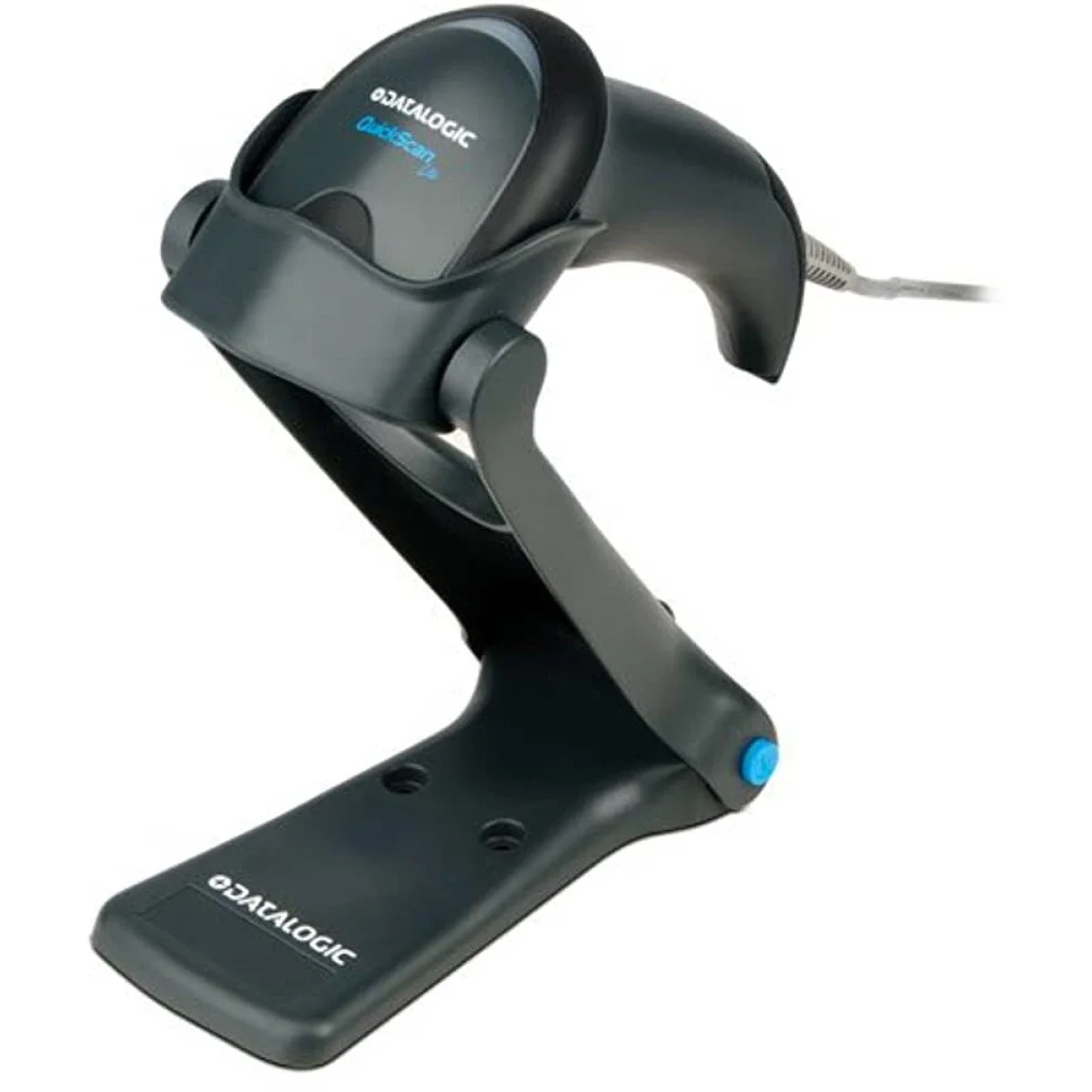 قارئ باركود Datalogic QuickScan Lite QD2220 خطي 1D USB مع حامل، أسود