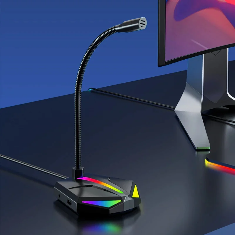 مايكروفون مكتبي H1 USB بإضاءة RGB وموزع USB بثلاثة منافذ ومخرج AUX 3.5 مم - Image 5