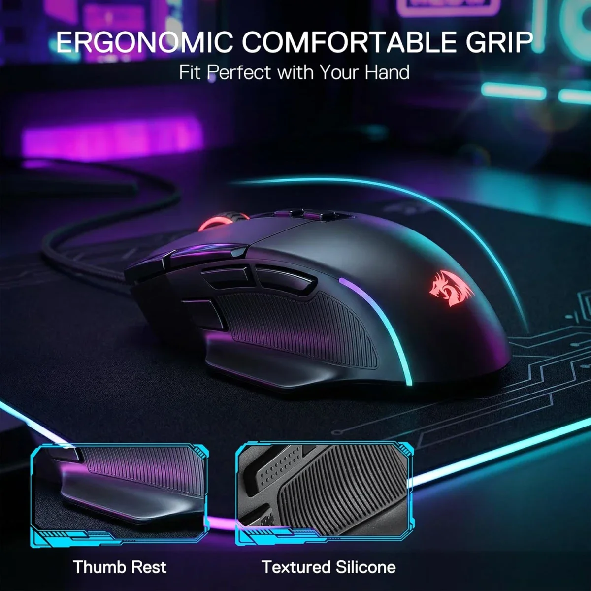 Redragon M925 Wired Gaming Mouse, 24000 DPI, 10 Programmable Buttons, Black - Thumbnail 4