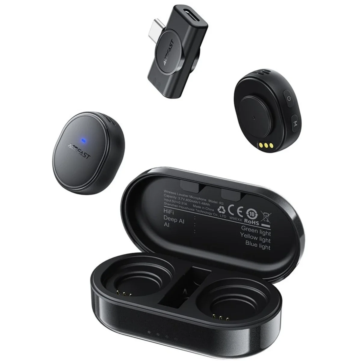 ACEFAST R3 Wireless Lavalier Microphone with AI Noise Reduction - Back