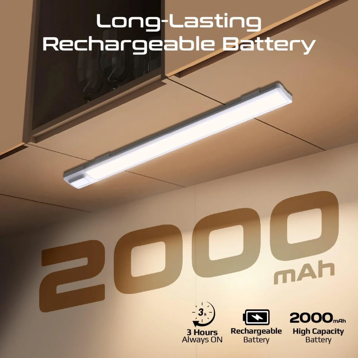 مصباح LED Promate Lumia-40 بطول 40 سم مع مستشعر حركه، سطوع 100 لومن، قابل لاعاده شحن USB-C، ابيض