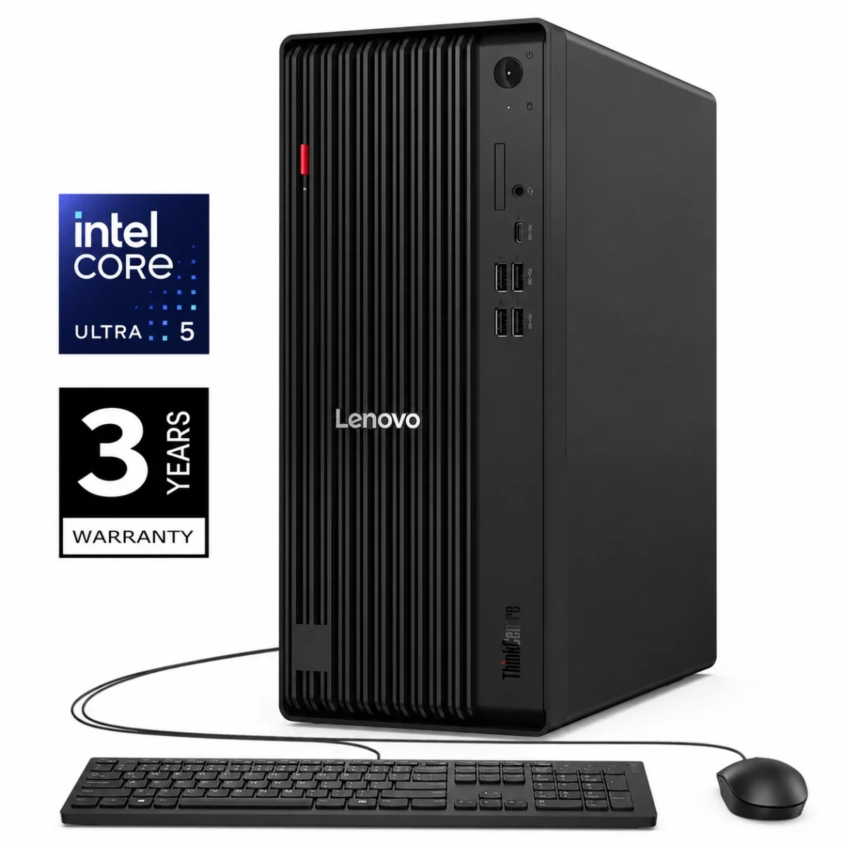 كمبيوتر مكتبي برجي للأعمال Lenovo ThinkCentre M70t Gen 6 بمعالج Intel Core Ultra 5 225 وذاكرة 16GB وتخزين 512GB NVMe، أسود
