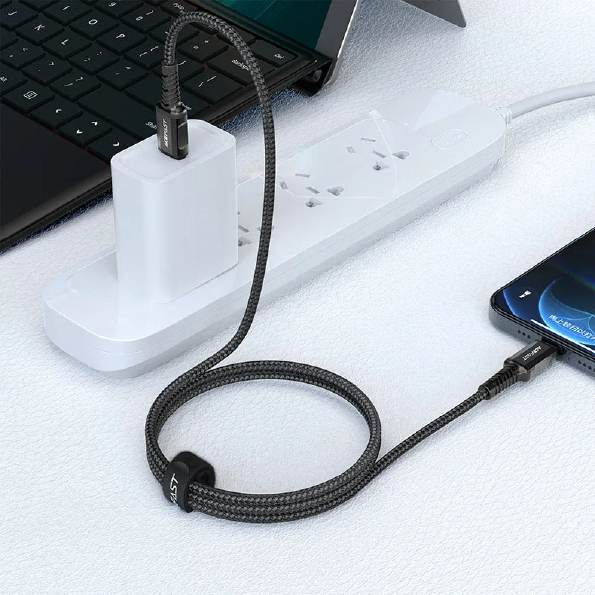 كابل شحن سريع ACEFAST C7-03 USB-C إلى USB-C مضفر بطول 1.2 متر وقدرة 100W وشاشة إضاءة - أسود - Thumbnail 4