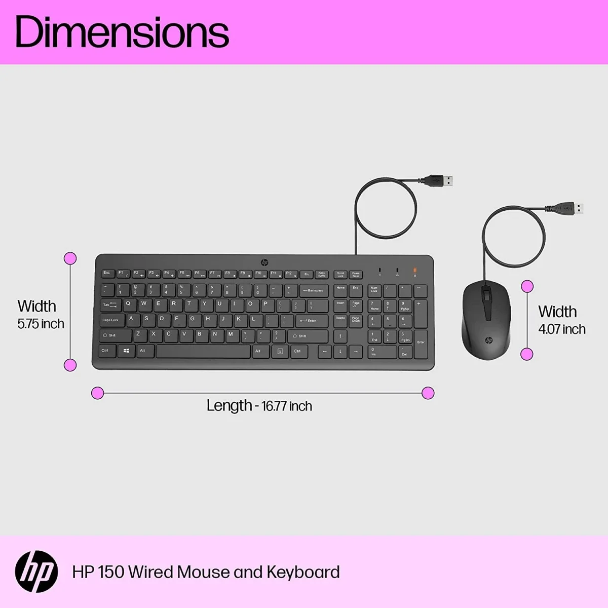 كيبورد وماوس HP 150 سلكي USB مع ماوس بصري 1600 DPI - Thumbnail 2