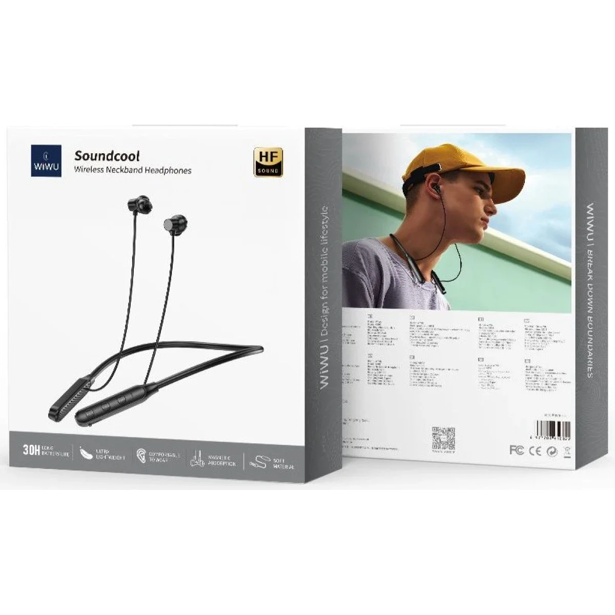 WIWU GB01 Flex Wireless Earphones, Bluetooth 4.2, Hi-Fi Clear Sound, Up to 30 Hours Battery - Black