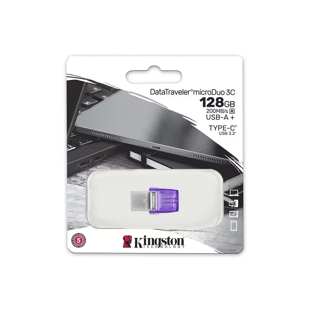 فلاش ميموري Kingston DTDUO3CG3/128GB سعة 128GB بمنافذ USB-C وUSB-A، USB 3.2 Gen 1، قراءة 200MB/s - Image 2