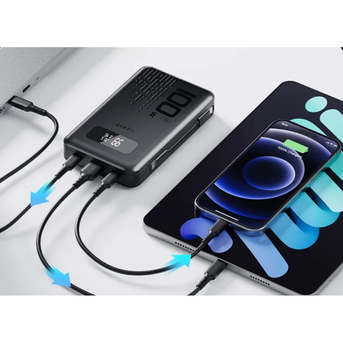 باور بانك HAVIT PB5212 بسعة 20000mAh وشحن سريع 100W أسود - Thumbnail 4