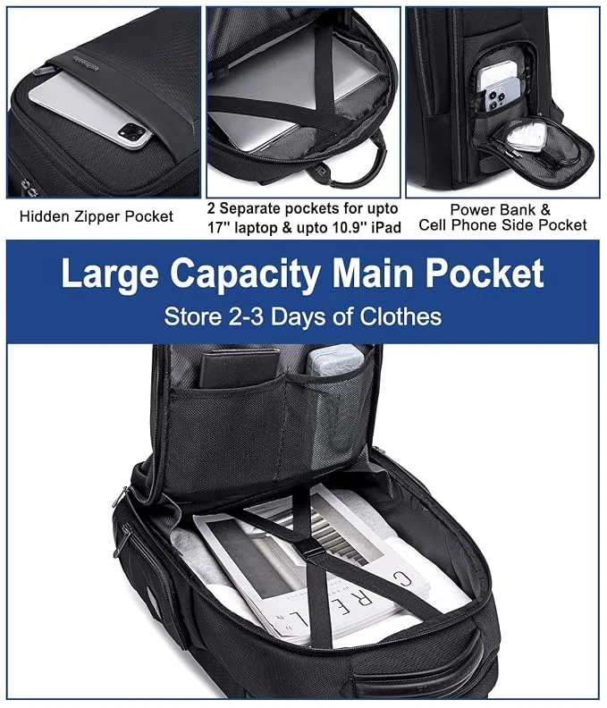 حقيبة ظهر Arctic Hunter 00544 للابتوب 17 إنش بسعة 45 لتر شديدة التحمل – أسود - Image 5