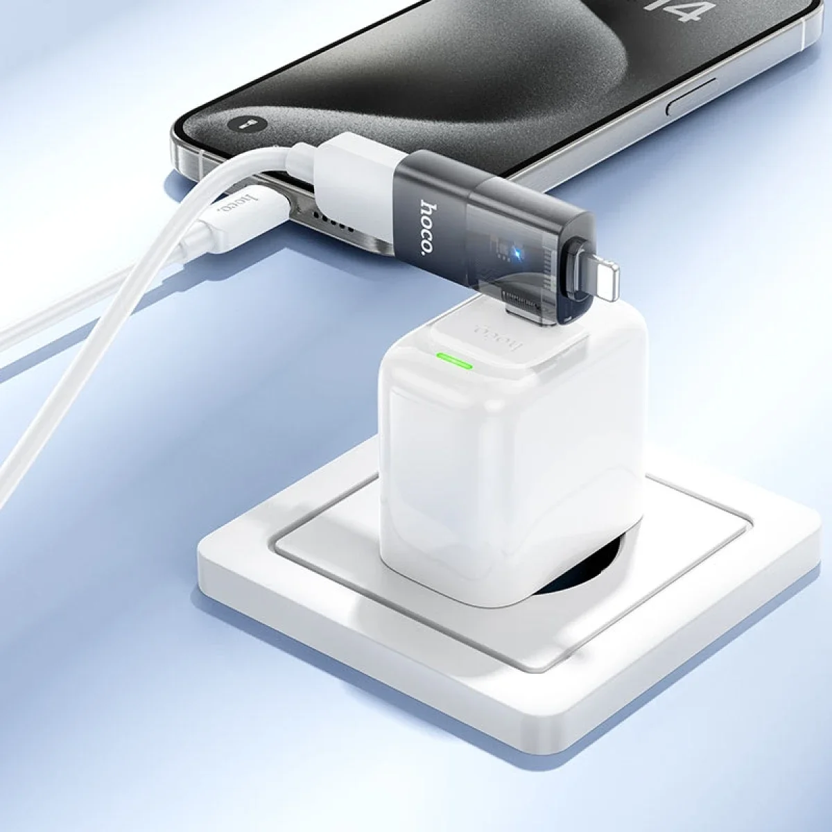 محول HOCO UA36E OTG 2 في 1 من Type-C/iP إلى USB-A بسرعة 480Mbps أسود - Image 6