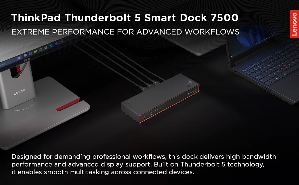محطة إرساء Lenovo ThinkPad Thunderbolt 5 Smart Dock 7500 بسرعة 120Gbps وقدرة 180W أسود - Image 9