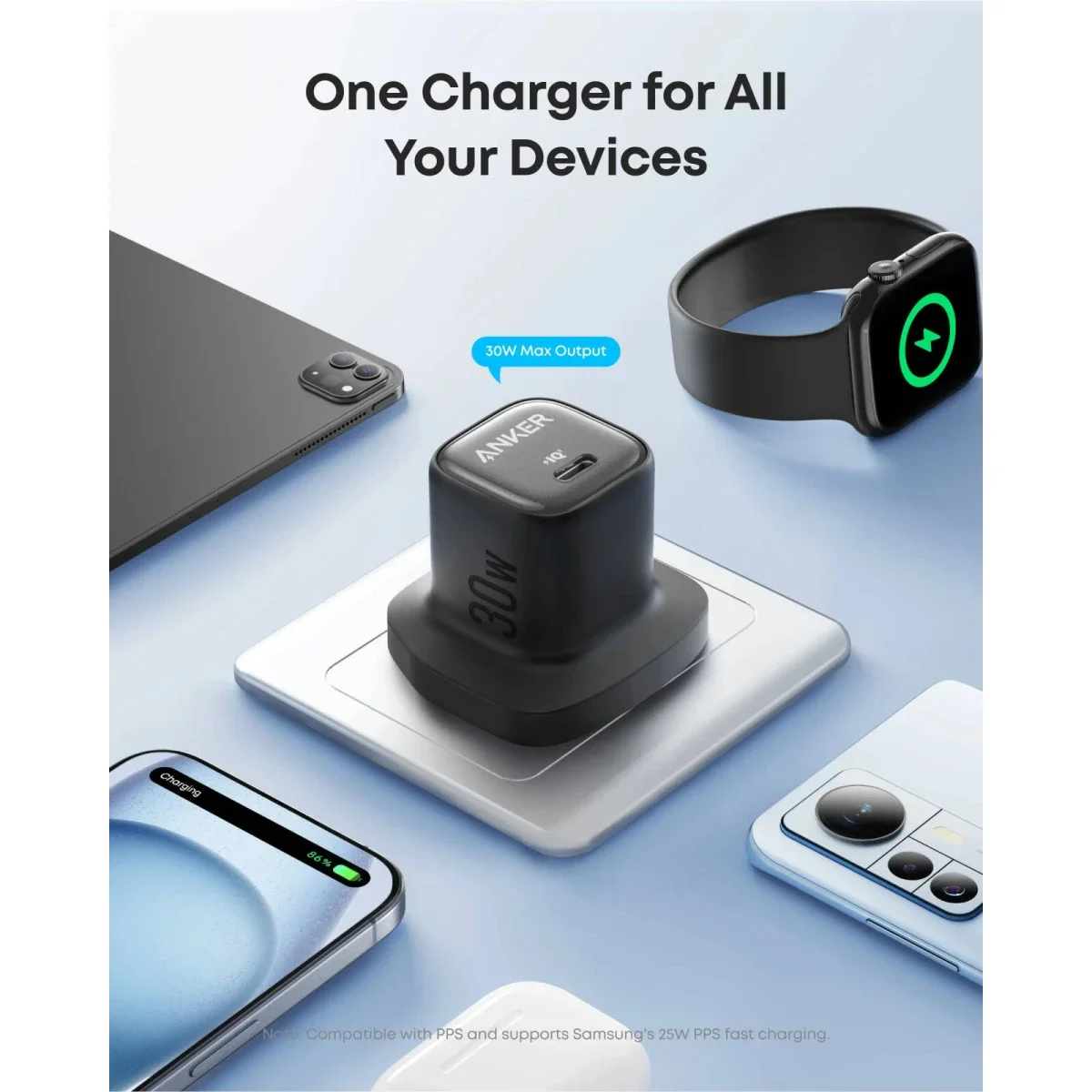 شاحن Anker A2698 Zolo USB-C GaN مدمج بقدرة 30 واط - أسود - Thumbnail 3