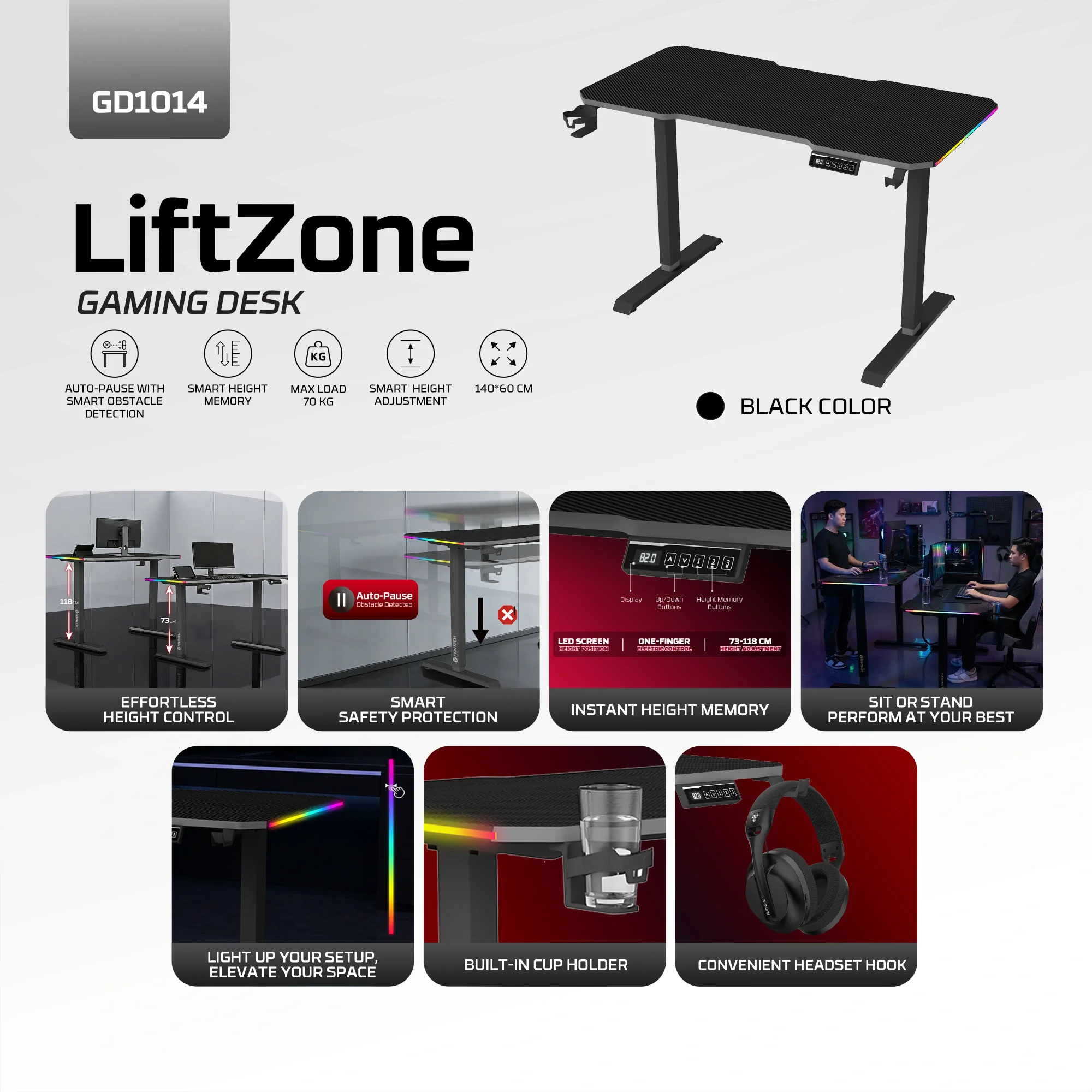 Fantech GD1014 LiftZone Adjustable Rising Gaming Desk - Thumbnail 7