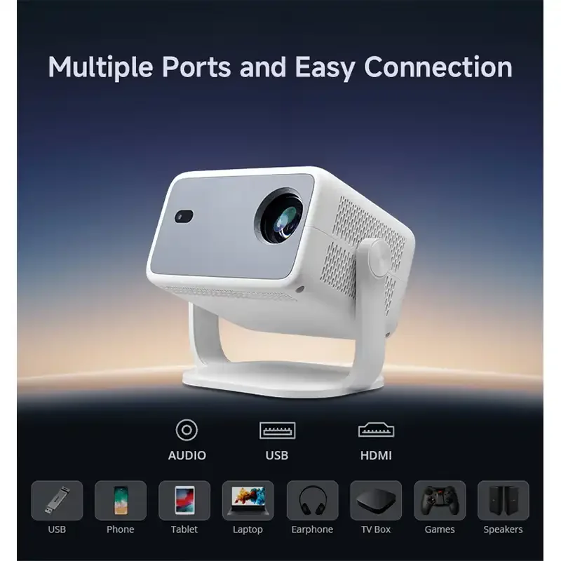 بروجكتر No-Brand L018 (L018AR) بتقنية LCD، دقة 1080p، سطوع 380 ANSI لومن، واي فاي وبلوتوث وبث شاشة، مدخل HDMI ومخرج صوت، تخزين 8GB ورام 1GB، Android 14 - Thumbnail 2
