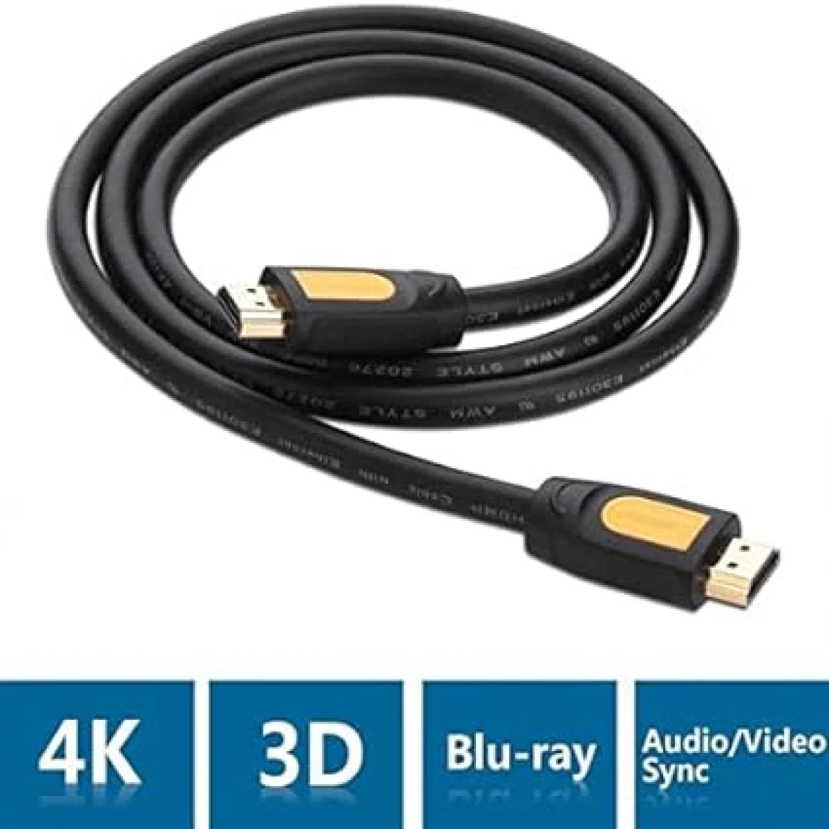 كابل HDMI دائري Ugreen 10129 بطول 2 متر أصفر/أسود - Thumbnail 2