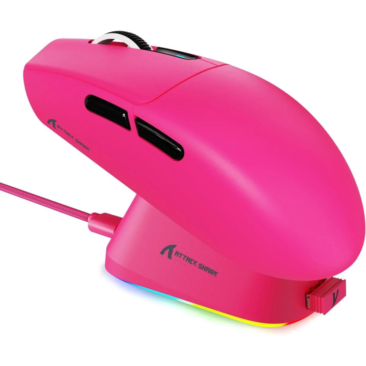 ماوس ألعاب لاسلكي ATTACK SHARK G3PRO مع قاعدة شحن RGB ودقة 25K DPI، أحمر