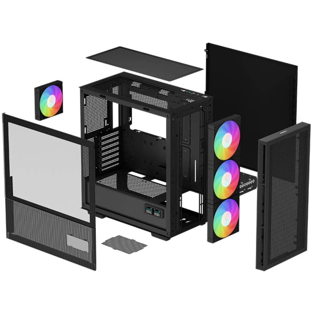 DeepCool CH560 DIGITAL Mid-Tower High-Airflow PC Case with 3x140mm + 1x120mm ARGB Fans and Dual Status Digital Display - Black - Thumbnail 2