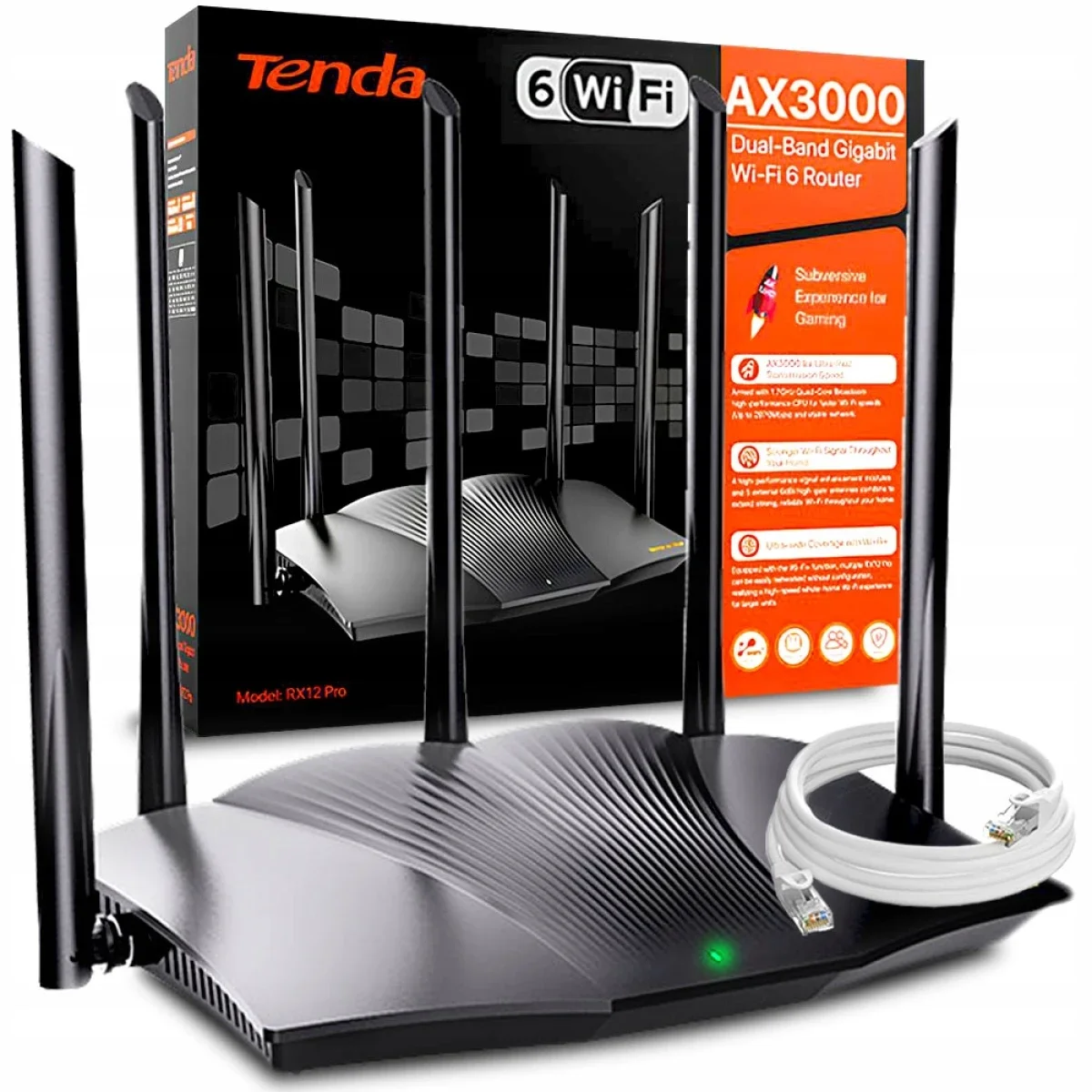 Tenda TX12 Pro V2.0 AX3000 Wi-Fi 6 Dual-Band Gigabit Router - Black