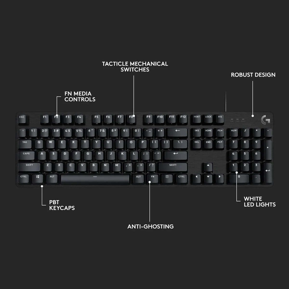 كيبورد ألعاب Logitech G413 SE ميكانيكي كامل الحجم بإضاءة LED بيضاء - Thumbnail 7