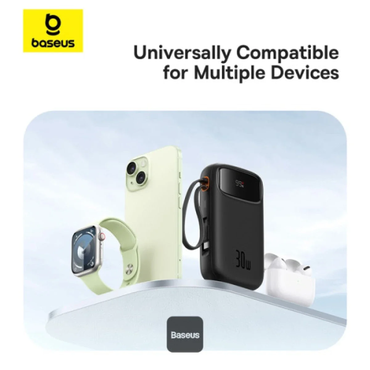 Baseus QPow2 20000mAh 30W Fast Charge Power Bank with Built-in Dual Type-C Cable - Black - Thumbnail 7