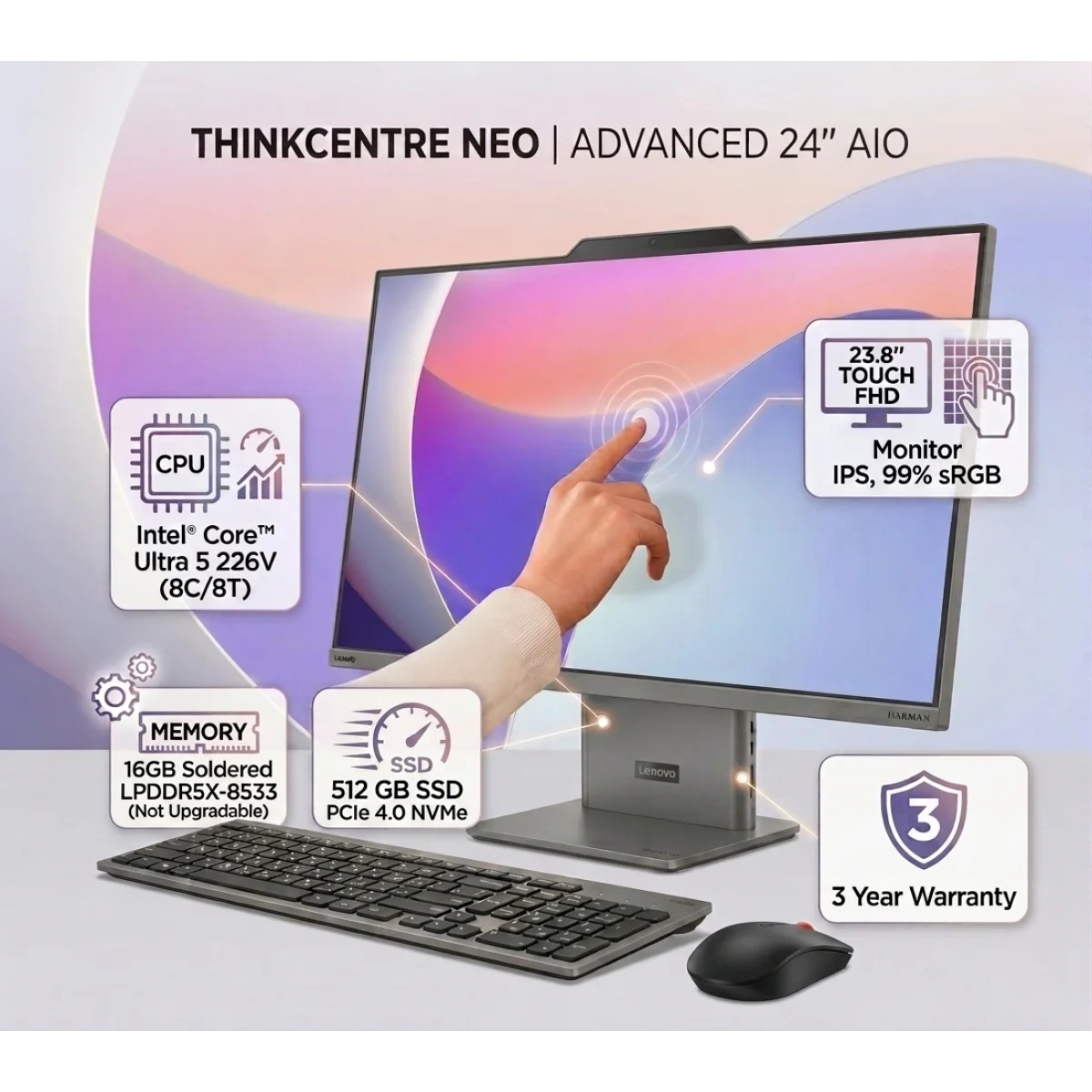 Lenovo ThinkCentre neo 50a 24 Gen 6 23.8-inch FHD Touch AIO Desktop - Image 2