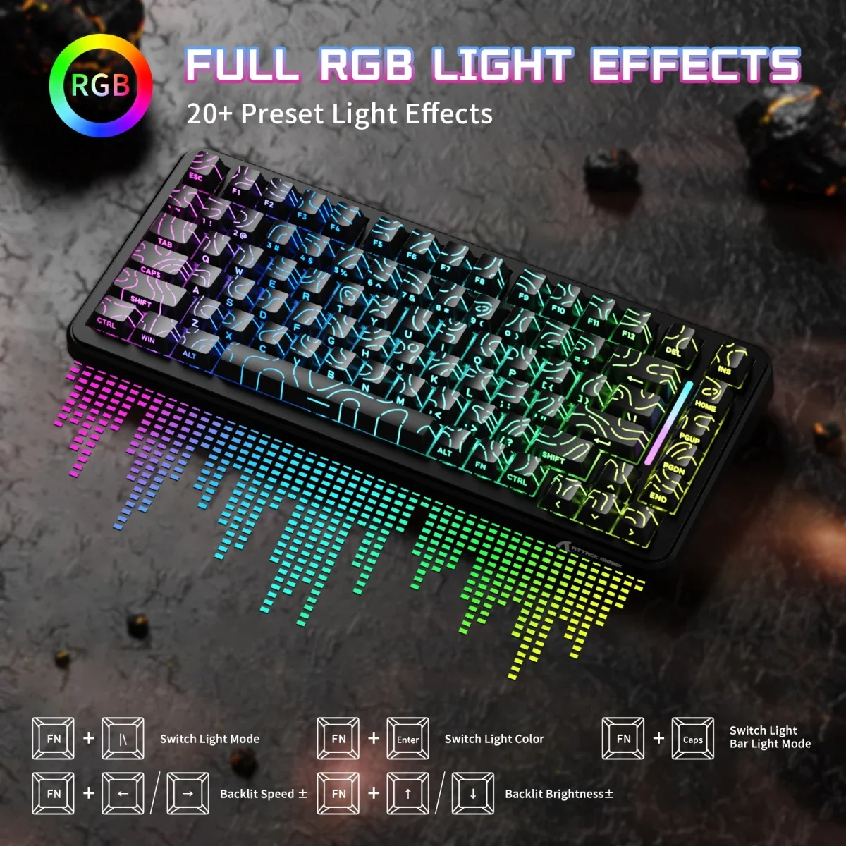 كيبورد ألعاب مغناطيسي ثلاثي الاتصال ATTACK SHARK Black Contours X82 PRO HE - Thumbnail 9