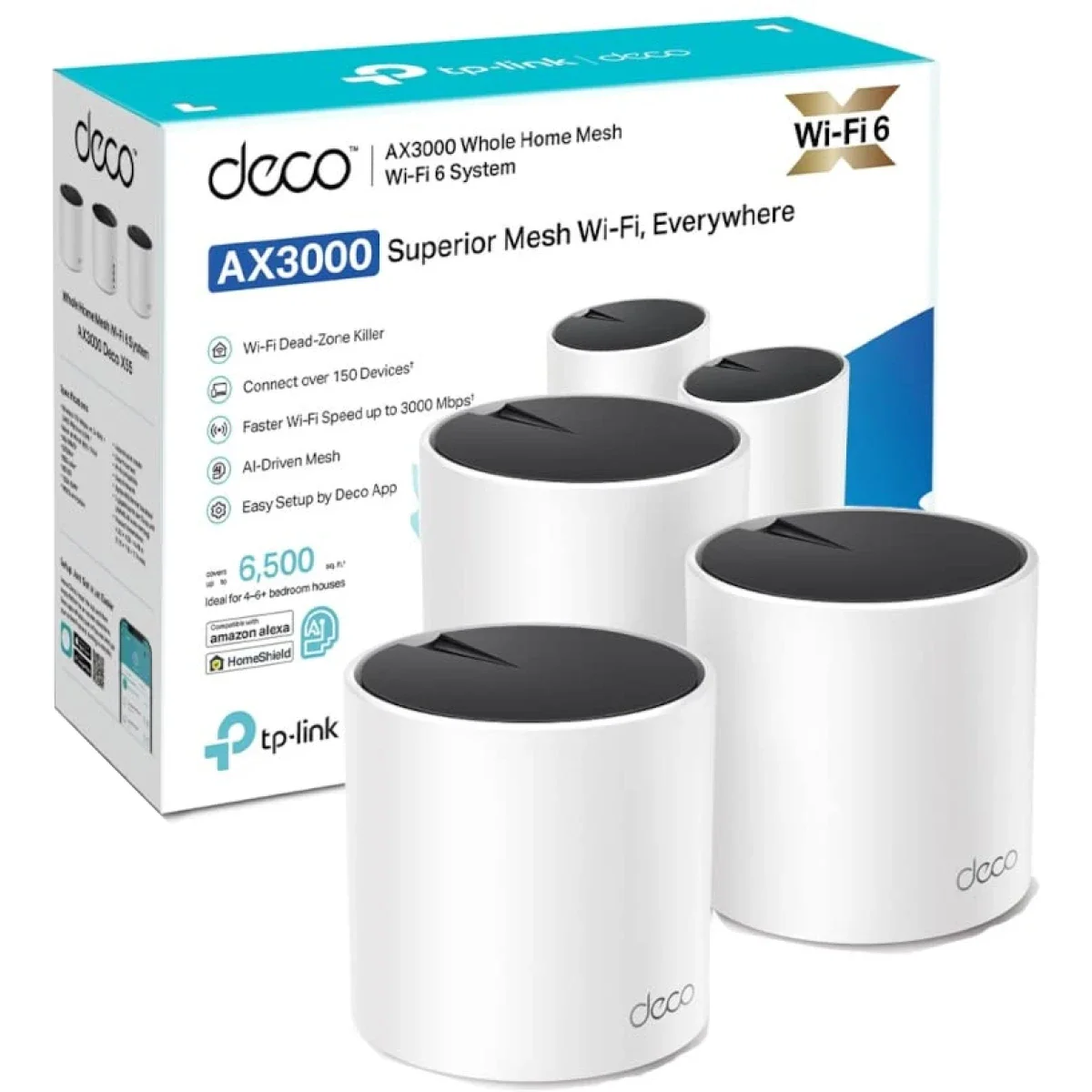 نظام شبكي TP-LINK Deco X55 AX3000 Wi-Fi 6 ثلاثي الوحدات بتغطية حتى 6500 قدم مربع