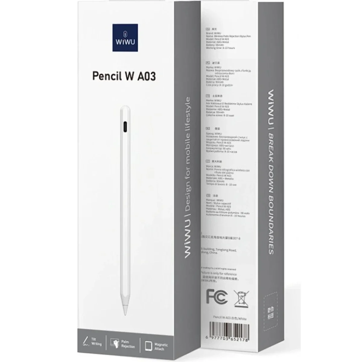 قلم ذكي WIWU W A03 بشحن مغناطيسي لأجهزة iPad - أبيض