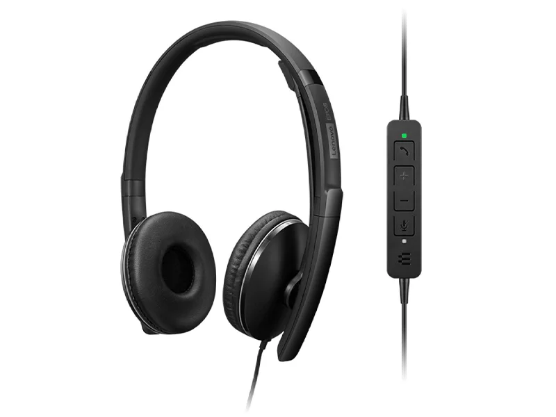 سماعة رأس أعمال سلكية Lenovo بإلغاء الضوضاء النشط ANC USB-C وUSB-A، معتمدة من Zoom، 145 غ - Thumbnail 13