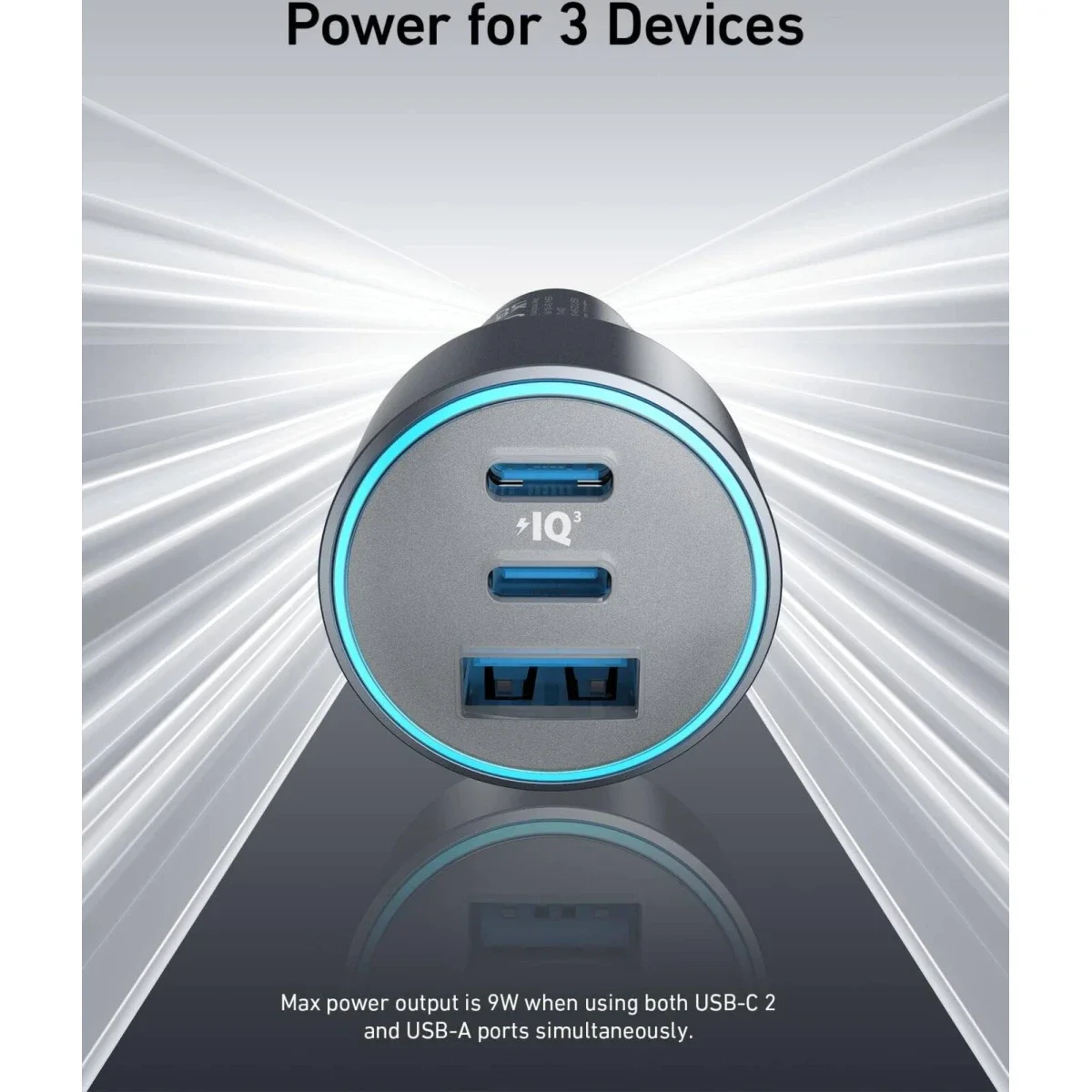 Anker 67W 3-Port USB-C Car Charger with 0.91m USB-C to USB-C Cable - Black - Thumbnail 2