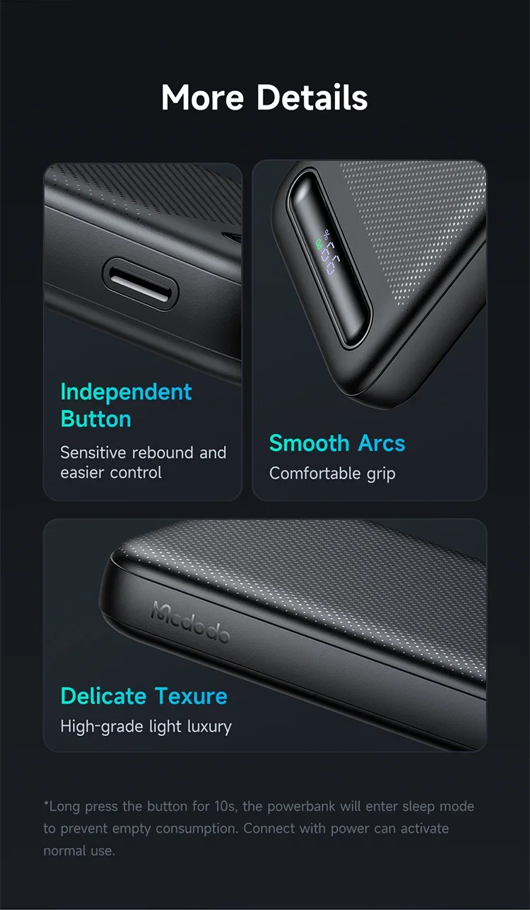 Mcdodo MC-3882 10000mAh Power Bank with Digital Display, 22.5W, USB-C & Dual USB-A - Blue - Thumbnail 19