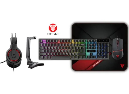 Fantech P51 5-in-1 Wired Gaming Combo Set with Keyboard, Mouse, Headset, Mousepad & Stand - Black - Thumbnail 10