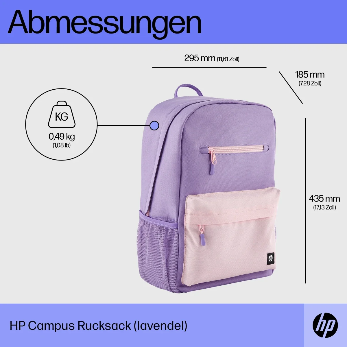 HP Campus Backpack for 15.6 Inch Laptop 17L Water Resistant - Lavender - Image 7