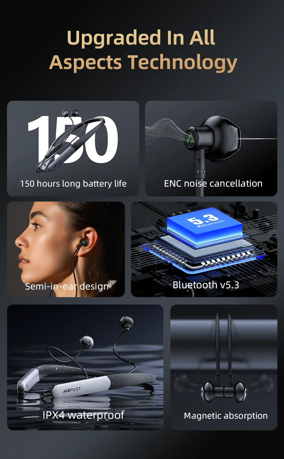 سماعات رقبة ACEFAST N1 لاسلكية مع تقليل ضوضاء المكالمات ENC - Image 9