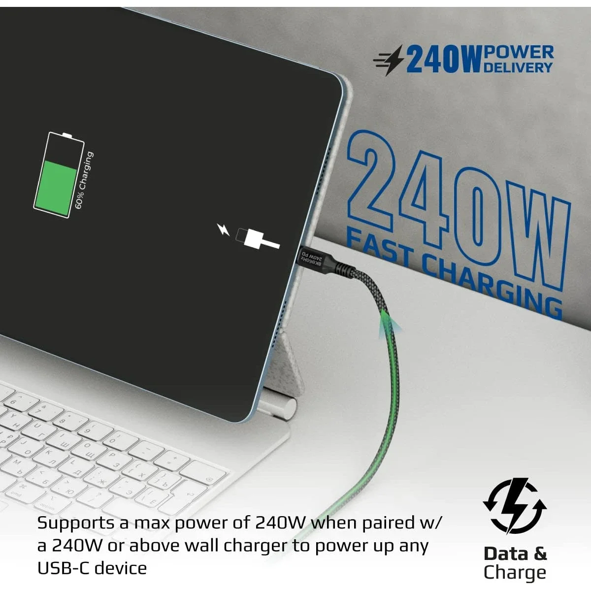 كابل USB-C من Promate PowerBolt240-2M بقدرة 240W وثاندربولت 3 بسرعة 40Gbps ودقة 8K بطول 2 متر - أسود - Image 2