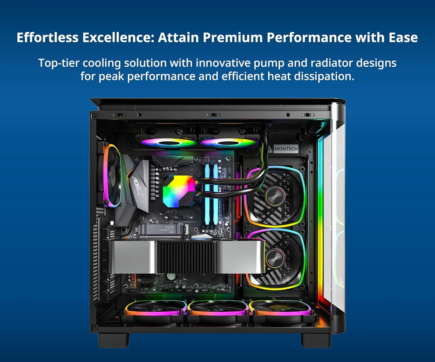 مبرد معالج سائل Montech HyperFlow ARGB 240 بنظام AIO، مضخة 3100 RPM، متوافق مع Intel وAMD، أسود - Image 4