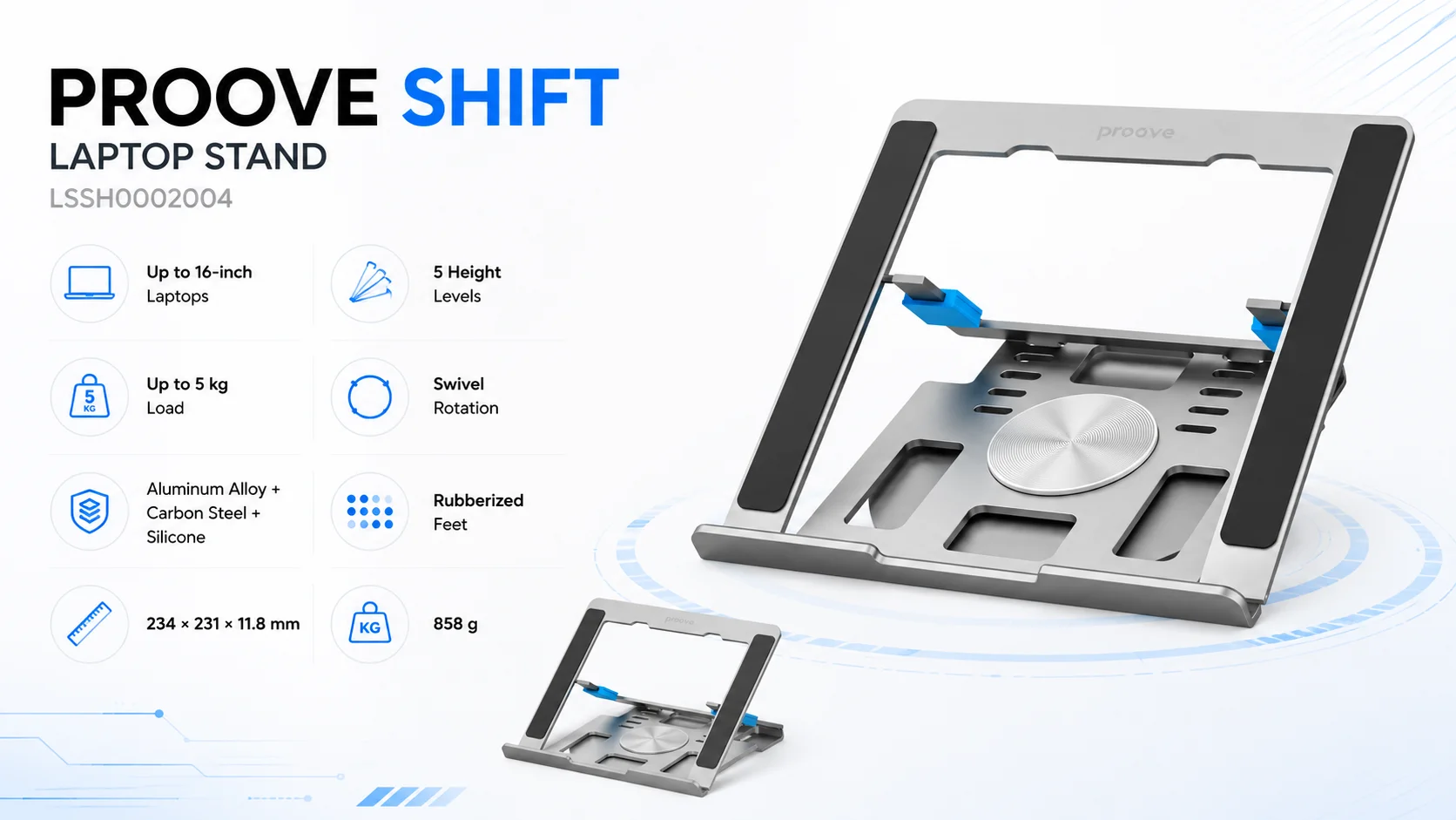 حامل لابتوب قابل للتعديل Proove Shift حتى 16 إنش - فضي - Image 8